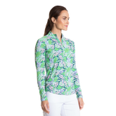 Alternate View 1 of Tropical Leaf Cooling Sun Protection Quarter Zip Pull Over